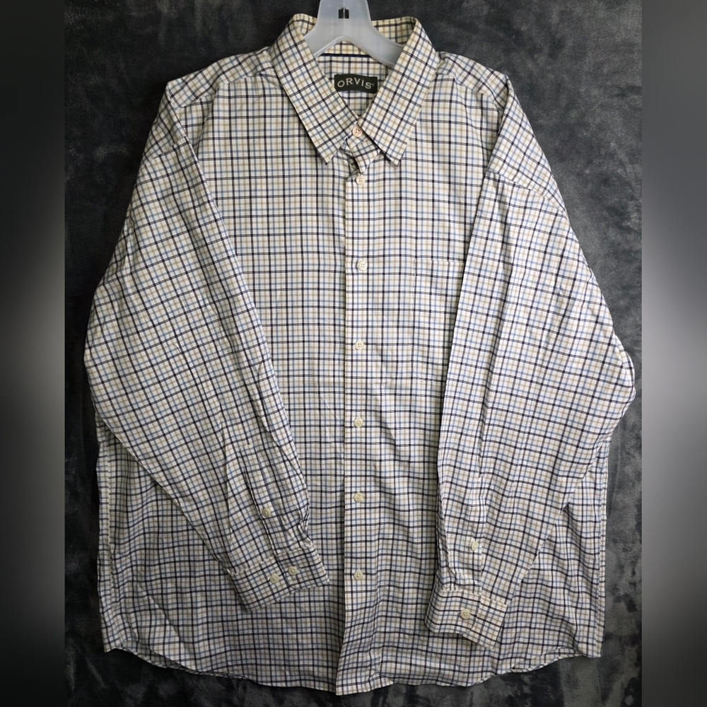 Orvis Wrinkle Free Men's Blue Plaid Shirt